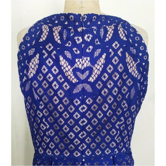 Chico's Womens Blue Lace Illusion Dress Sleeveless Pleated 2 NWT - Picture 6 of 10